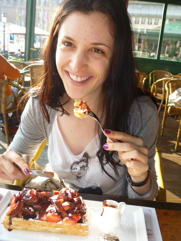 Me enjoying my amazing waffles