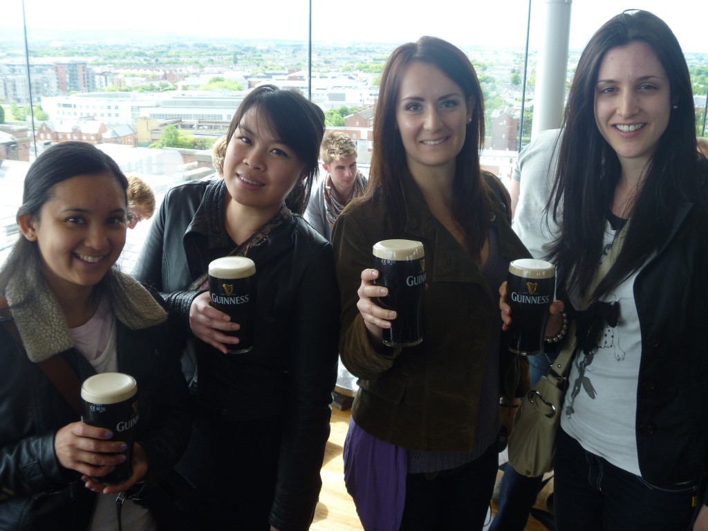 With our pint in the Gravity Bar