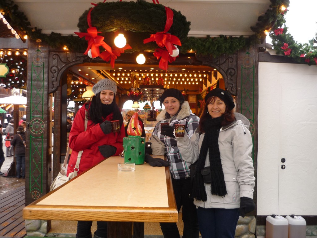 Enjoying hot chocolate at the Frankfurt Christmas markets