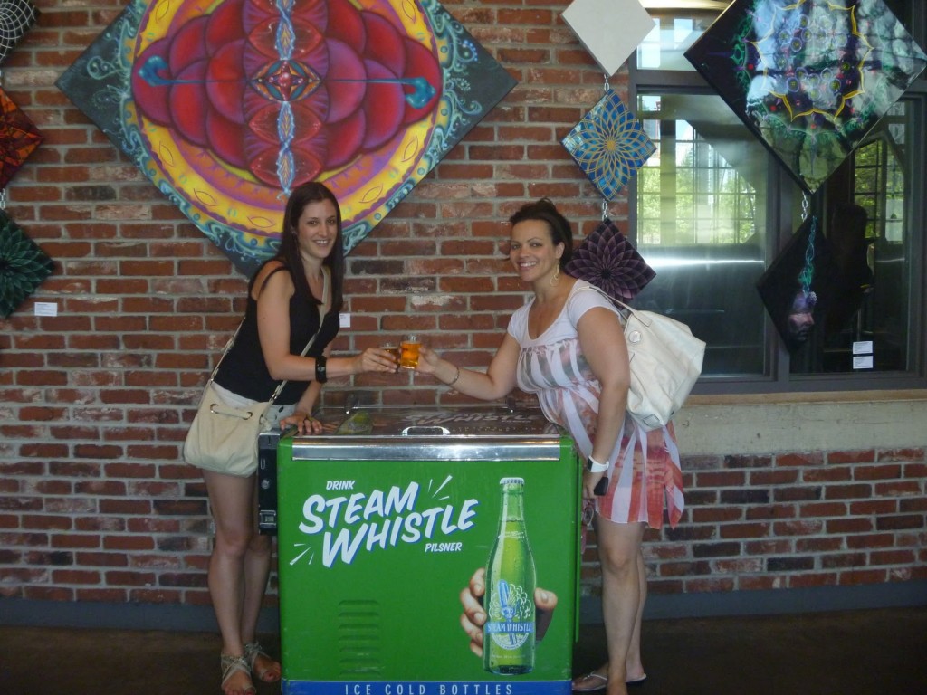 Enjoying a sample of Steam Whistle